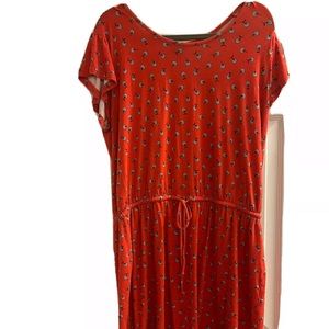 Size L Ana Womens Sheath Dress Elastic Waist Tie Sleeveless Orange.